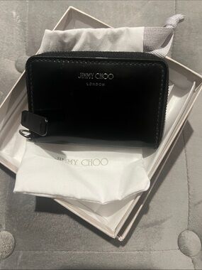 Jimmy Choo Black Patent Leather Zip Card Holder